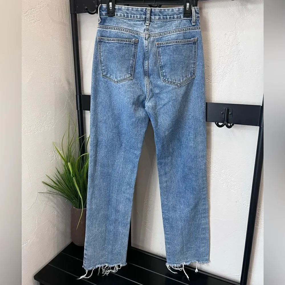 PRETTYLITTLETHING RIPPED LONG LEG STRAIGHT JEANS UK Size 10 US Size 6/28